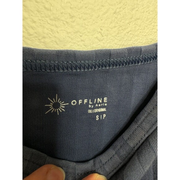 OFFLINE Aerie OG Groove Cropped Tee Size S Blue Ribbed Cap Sleeve Lettuce Trim - Picture 8 of 13